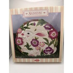 Signature Home Collection Rabbit & Flowers 3D Serving Plate Beautiful Easter 11"